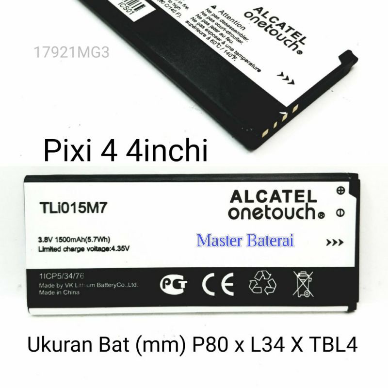 Baterai Alcatel 4043F OneTouch Pixi 4 Pixi4 4 inchi Model TLi015M7/TLi015M1 ORI