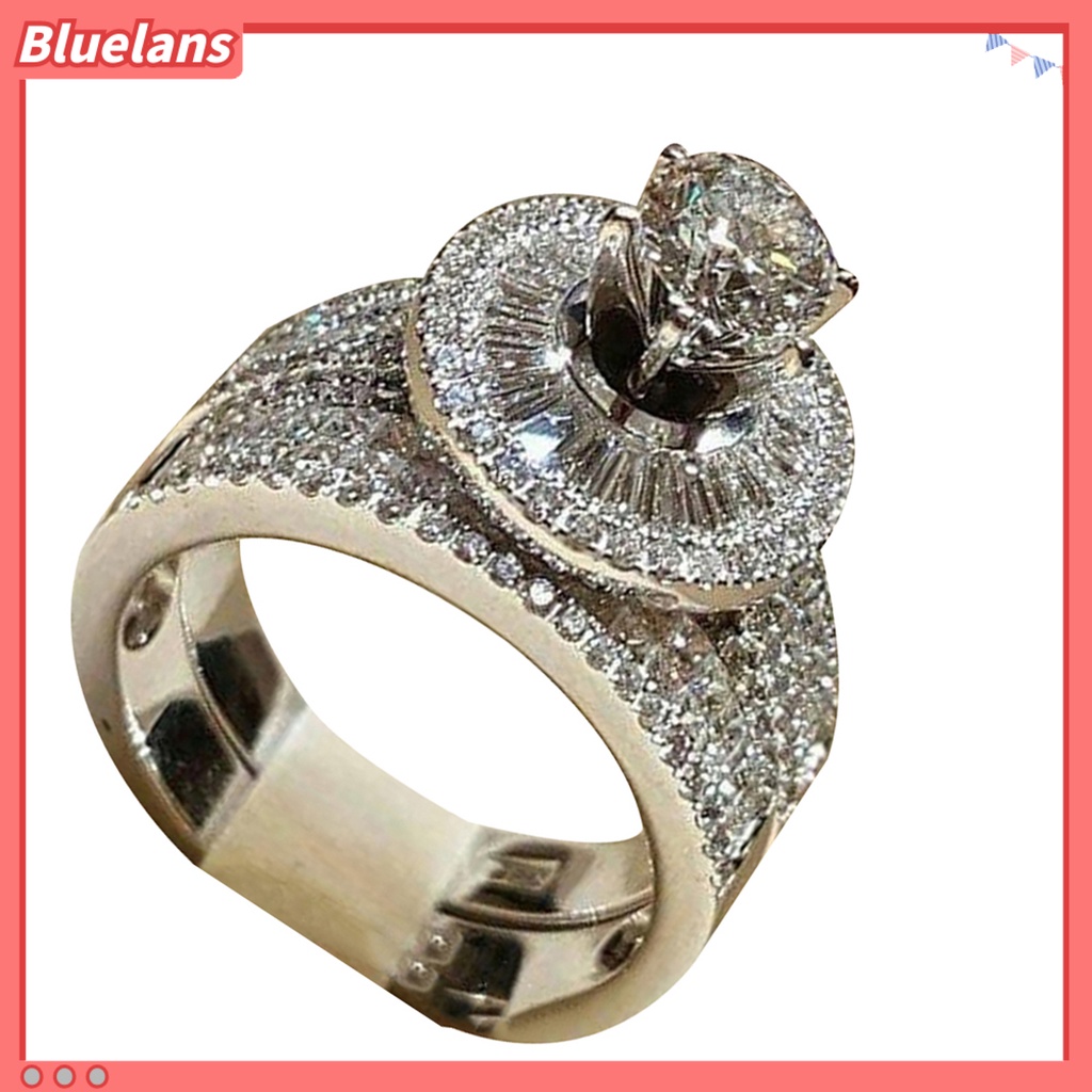 Bluelans 2Pcs Fashion Women Cubic Zirconia Statement Engagement Finger Ring Jewelry