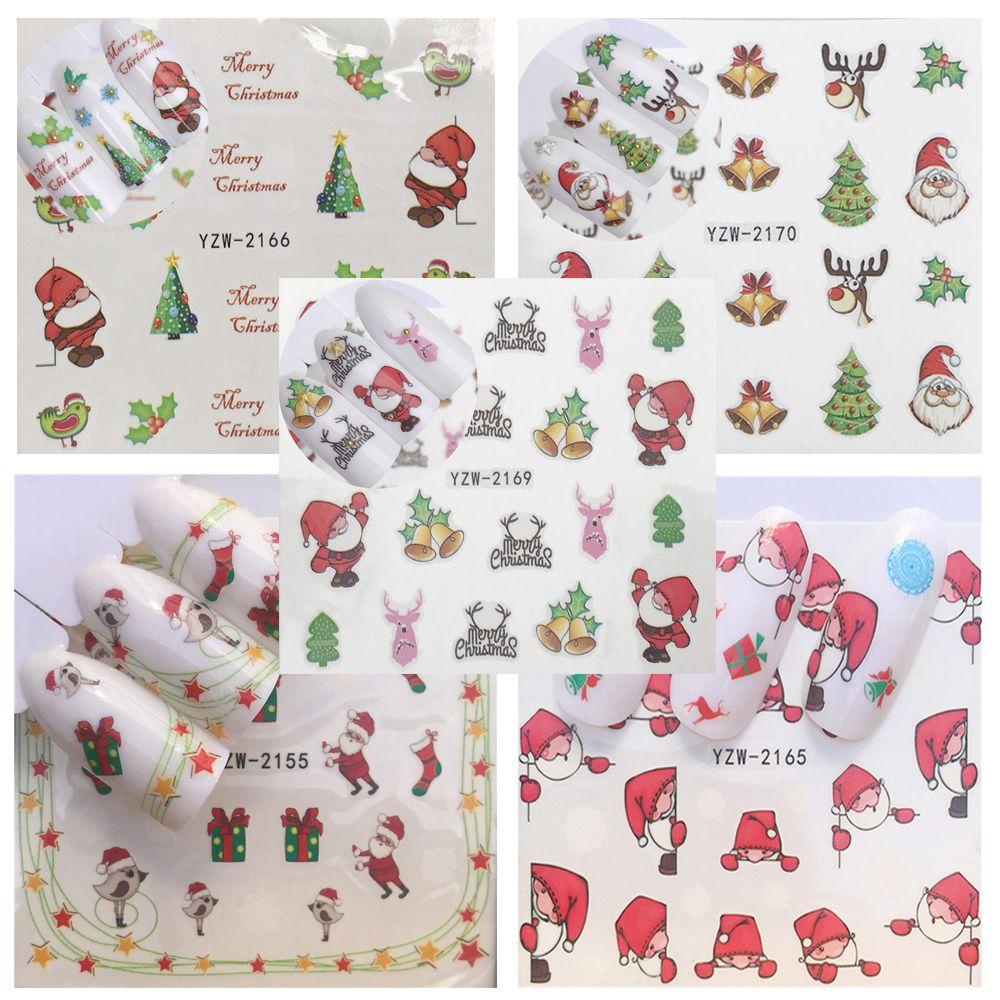 Solighter Nail Art Stiker Hot Santa Claus Snowflakes Snowmen Dekorasi Stiker