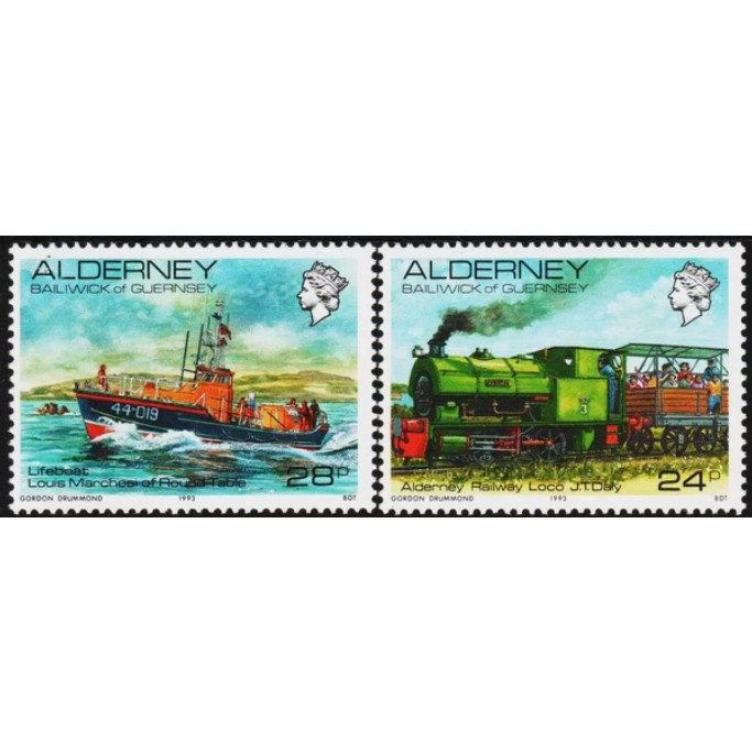 

Perangko Filateli A4-146 Alderney MNH 2v 02.03.1993 Transportation - Locomotive And Ship