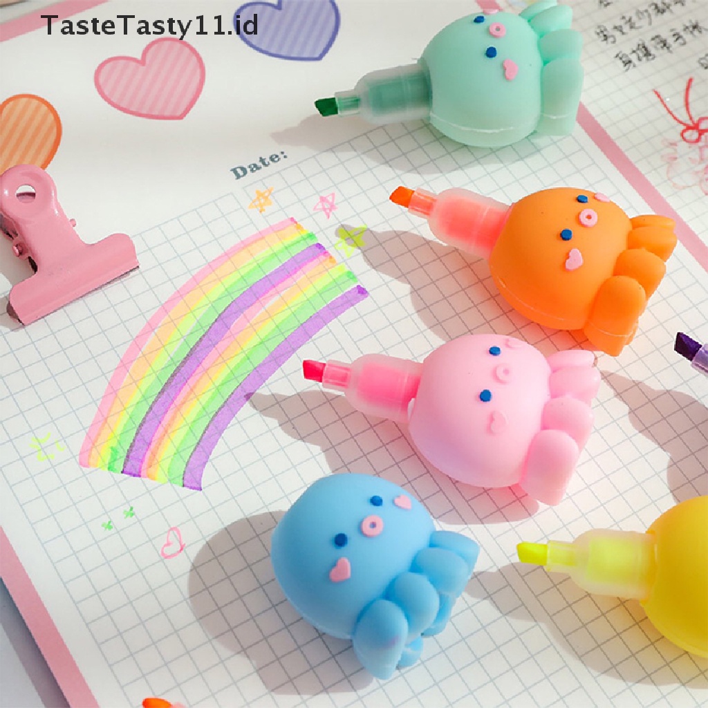 (TasteTasty) Set Spidol Manga / Graffiti Bentuk Gurita Lucu Fluorescent