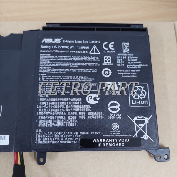 Baterai Laptop Asus ZenBook UX501 G501 G501J N501 N501JW C41N1416- BERGARANSI