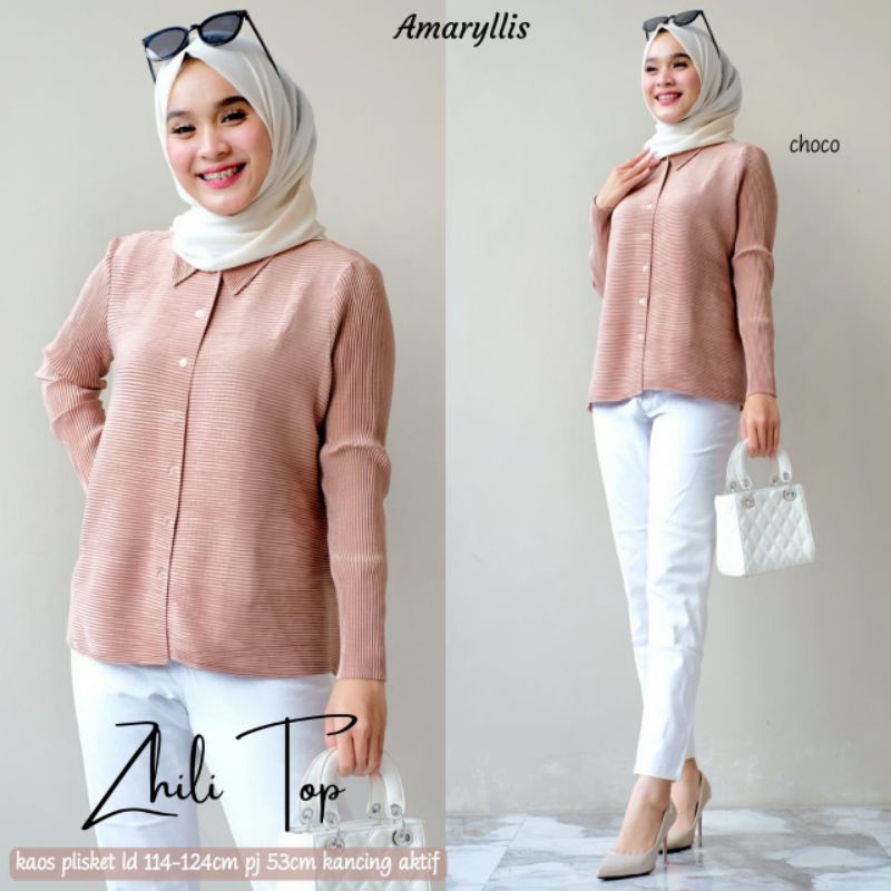 Zhili Top Kemeja Wanita Terbaru Kasual Kekinian Premium Quality by Amaryllis Kemaja Wanita Kekinian 
