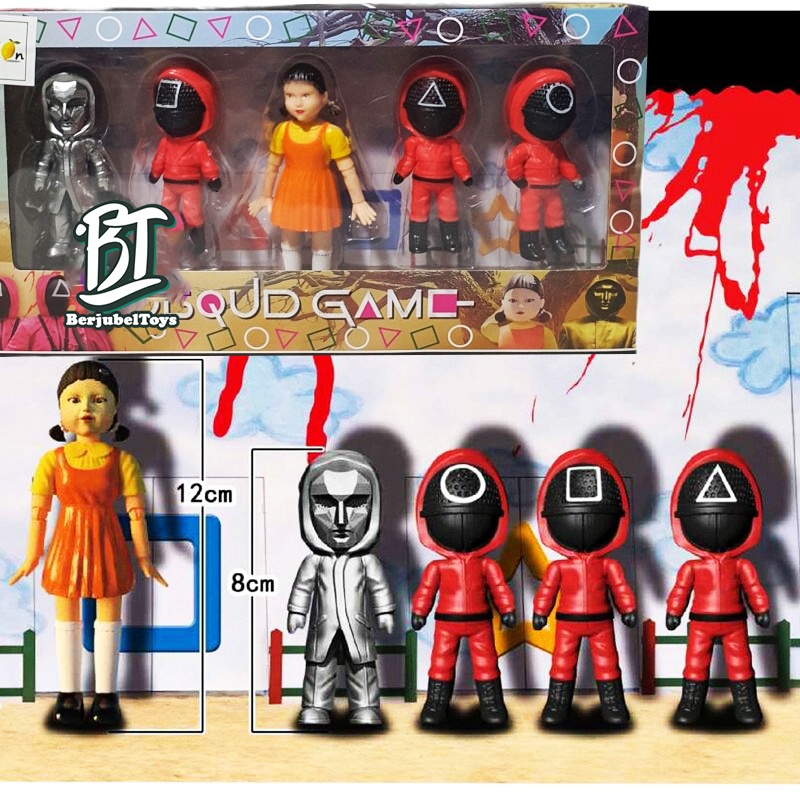 SQUID GAME Action Figure Boneka Pajangan Patung Skuid Game 1Set Isi 5Pcs Kado Mainan Anak Perempuan 