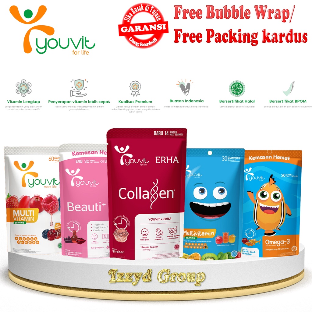 ⚡izzyd⚡Youvit x Erha Collagen colagen Multivitamin memutihkan Omega-3 Anak imunitas imun tubuh dewasa dan anak
