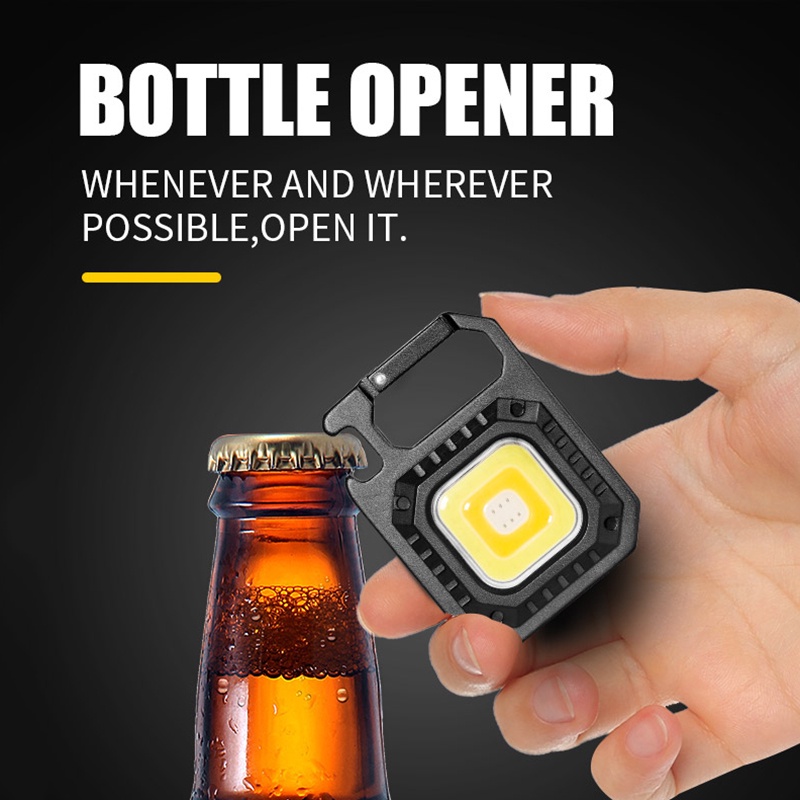 Lampu Senter LED COB Mini Portable USB Rechargeable Dengan Gantungan Kunci + Corkscrew Untuk Camping