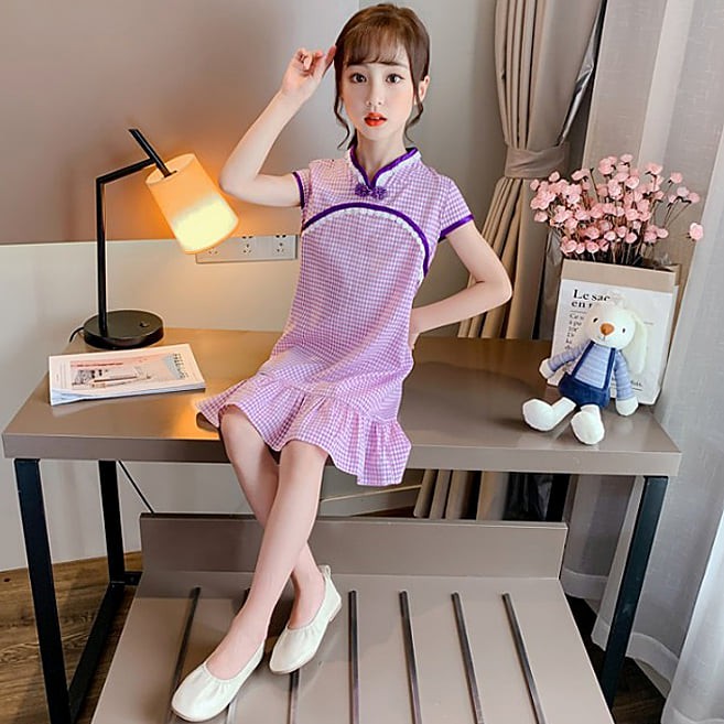 Dress Cheongsam Anak Perempuan Purple