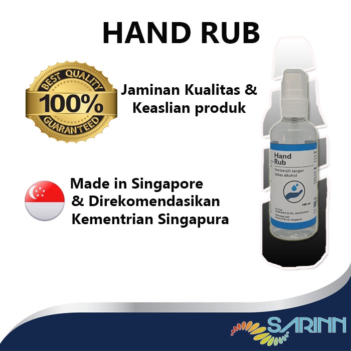 Hand Rub Hand Sanitizer non alkohol 100ml spray sanitiser sanitizier Made in Singapore ada izin Kemenkes RI