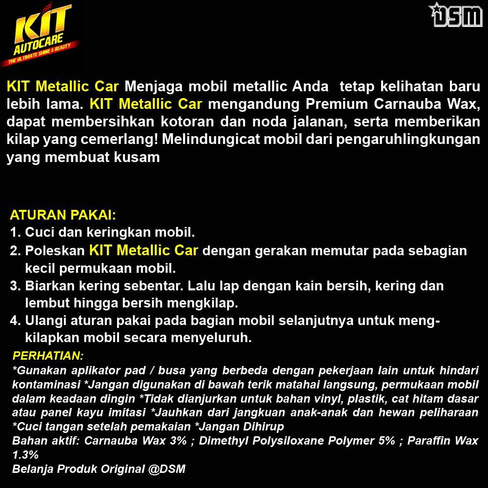 KIT Metallic Car Paste Wax 225 Gr / Menjaga Mobil metallic Anda  Tetap Kelihatan Baru / DSM