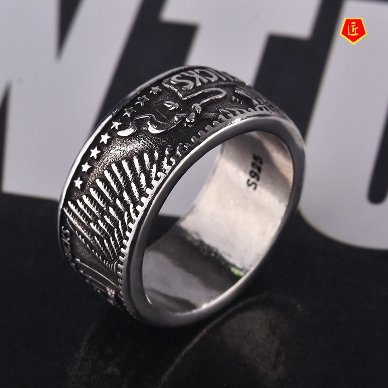 [Ready Stock]Silver Carved Retro Punk Man's Ring