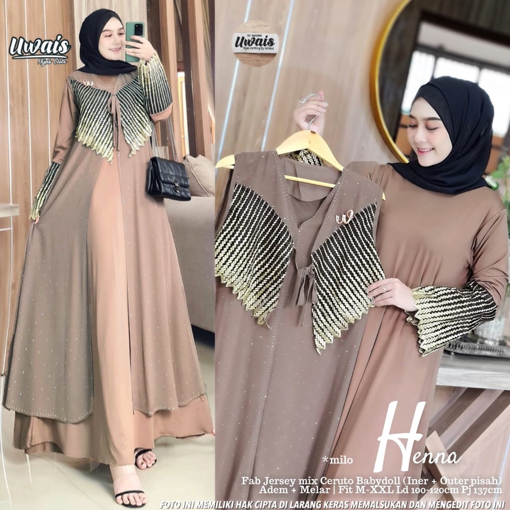 Henna dress maxy + outer Ld 100-120cm bahan jersey mix ceruty babydoll