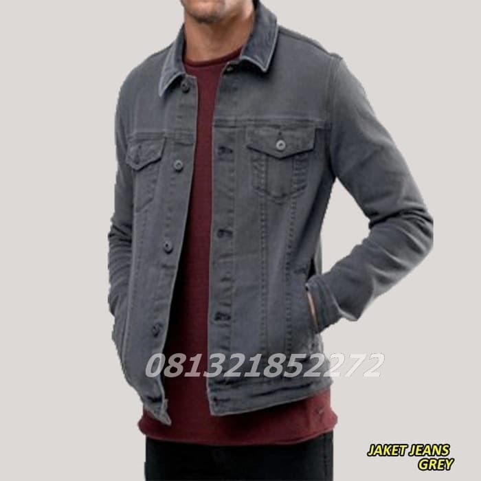 JAKET JEANS DENIM PRIA | JAKET LEVIS ABU | JEANS GREY PREMIUM | EKSPOR - Abu-abu, M Berkualitas