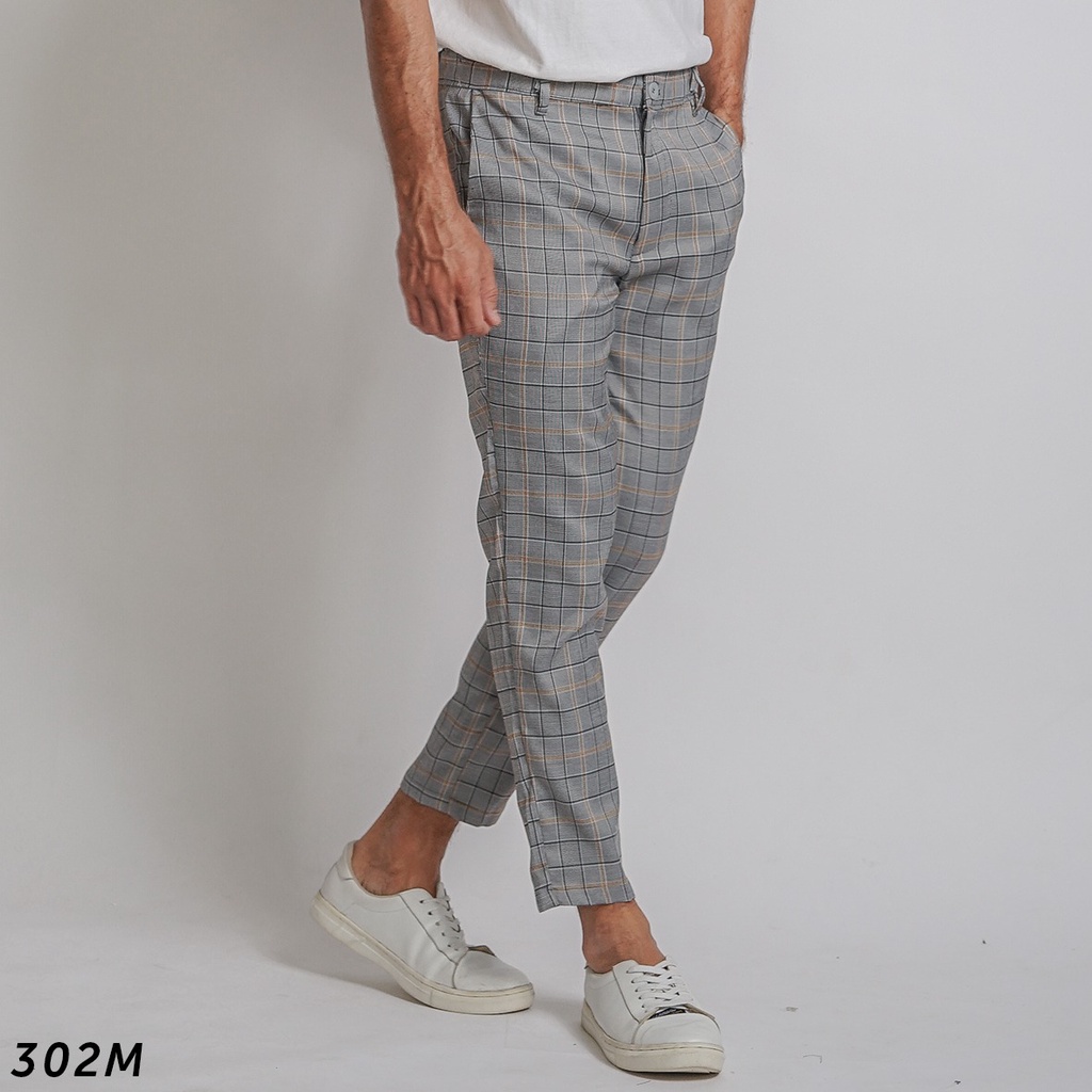 HSRM - Celana Chino Trousers Slimfit Tartan Celana Kotak Kotak Pria Ankle Pants Cullen 296 302