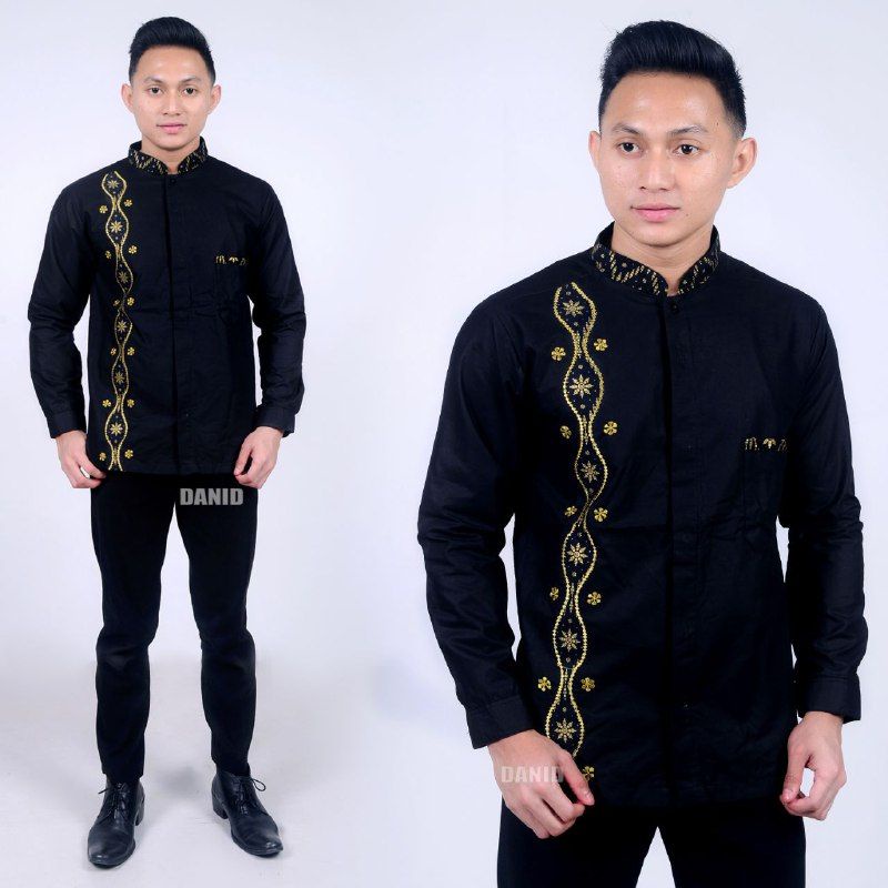 Baju Koko Muslim Pria Terbaru 2022 Baju Koko Bordir Kombinasi Batik Lengan Panjang Kemeja Koko JL002 ANS