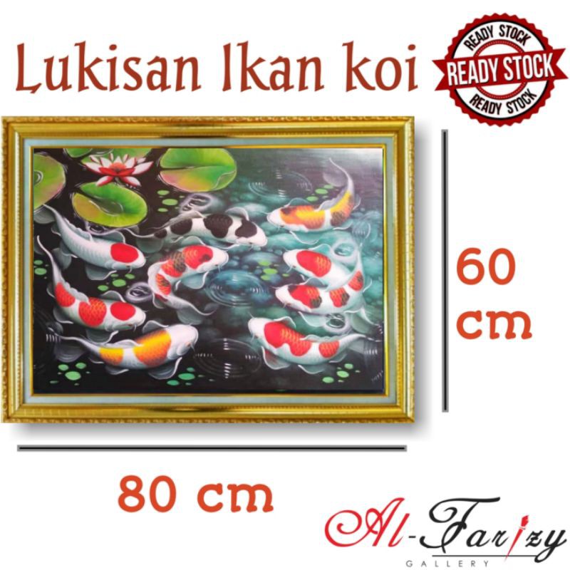 Lukisan Ikan Koi Fengshui 9 Ekor Unik Minimalis Kanvas Ukuran 60x80 cm