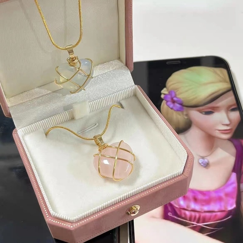 Kalung Rantai Liontin Batu Opal Bentuk Hati Warna Rose Gold Untuk Wanita