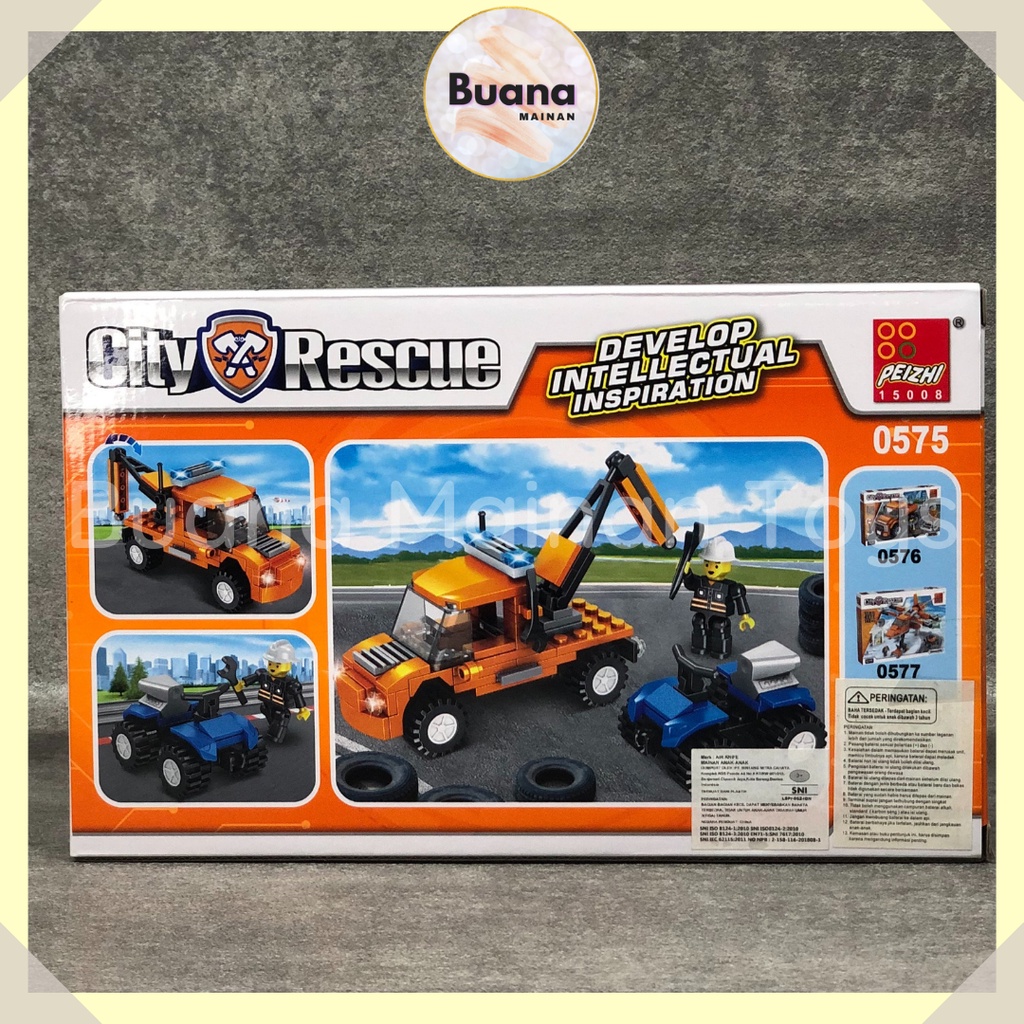 BRICKS PEIZHI CITY RESCUE TRUCK MAINAN EDUKASI ANAK COWO CEWE BRICK MOBIL TRUK DEREK BLOCK 0575