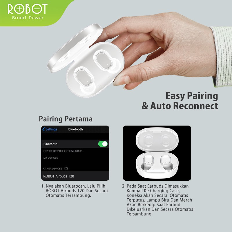 Earphone Robot TWS Wireless Airbuds T20 Headset Bluetooth Airdots - Garansi Resmi 1 Tahun-7