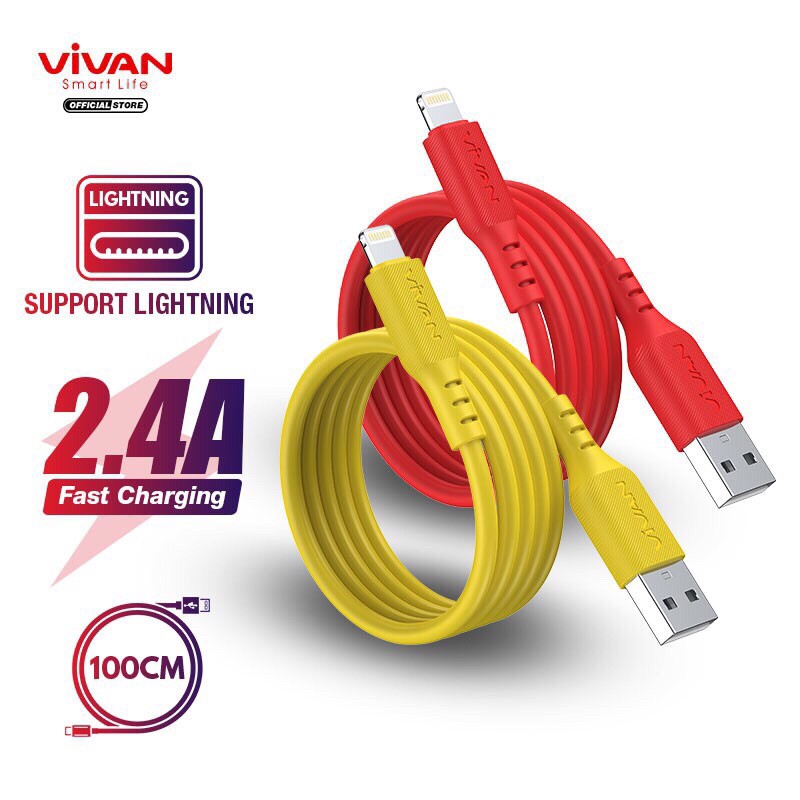 VIVAN VSL100 Kabel Data iPhone Lightning 2.4A Silicone Full SR Coverage Quick Charge Garansi 1 Tahun