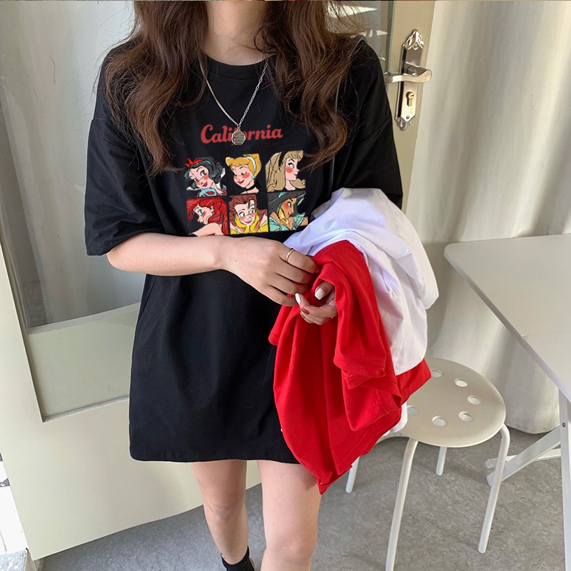 Cartoon Print T-shirt Oversize Atasan Kaos Lengan Pendek Wanita