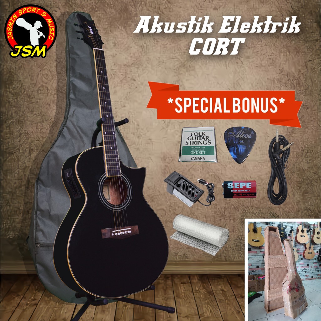 Jual Promo Gitar Akustik Elektrik Merk CORT Warna Hitam - (KHUSUS GRAB ...