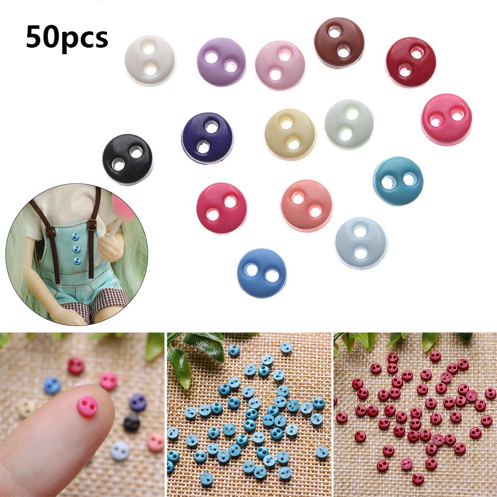 Rowan 50Pcs Kancing Mini Warna Permen Ukuran 4mm untuk Aksesoris Craft Boneka