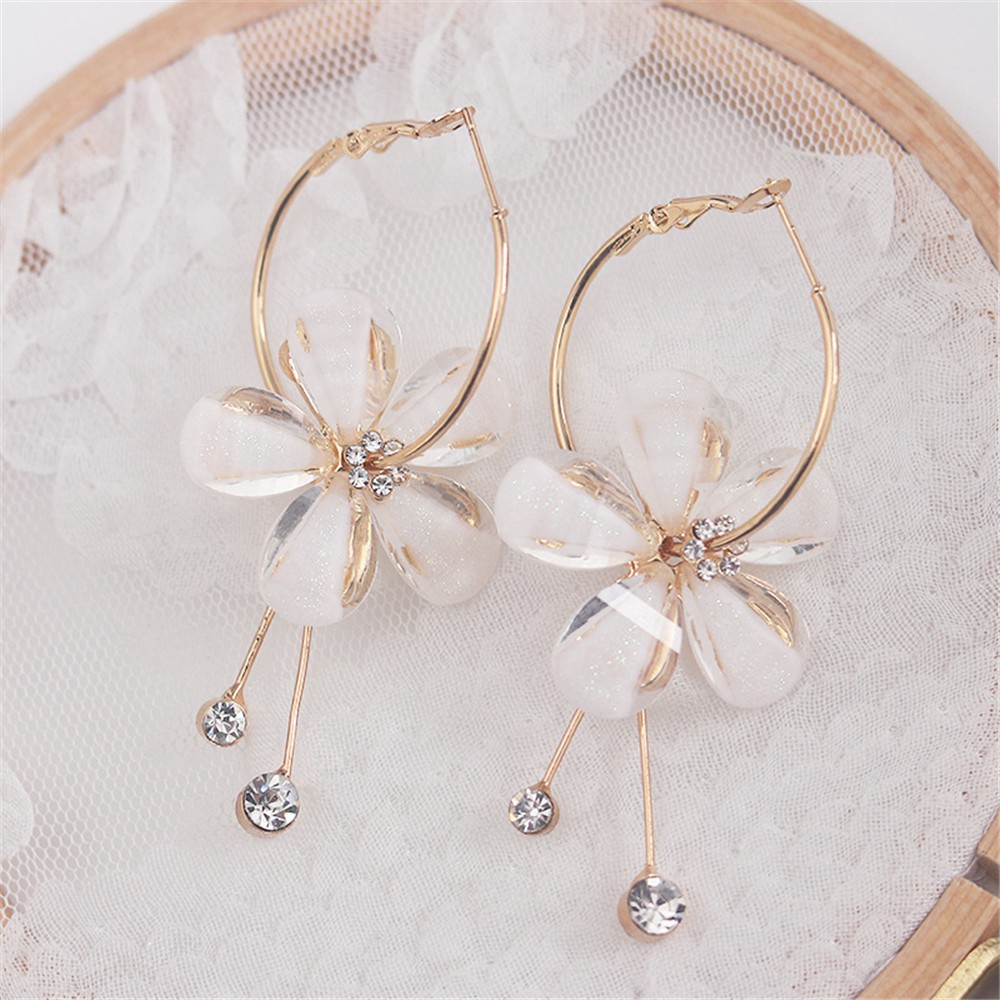 Bayar Di Tempat Korean Pendant Flower Crystal Hoop Circle Hook Earrings Fashion Women Anting Studs-2
