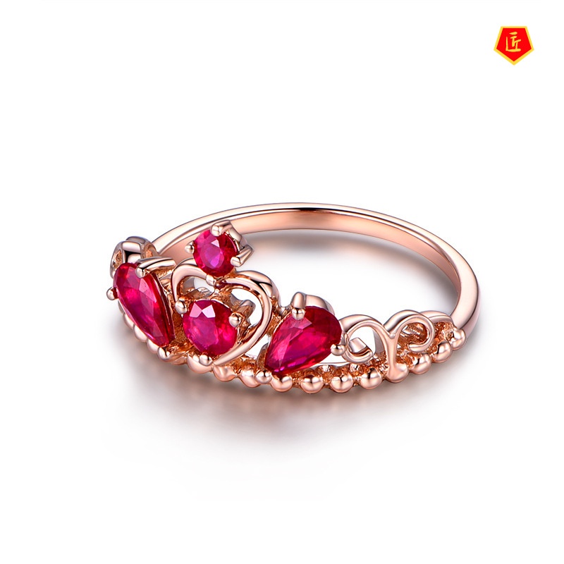 [Ready Stock]Elegant Personality 18K Gold Ruby Crown Ring