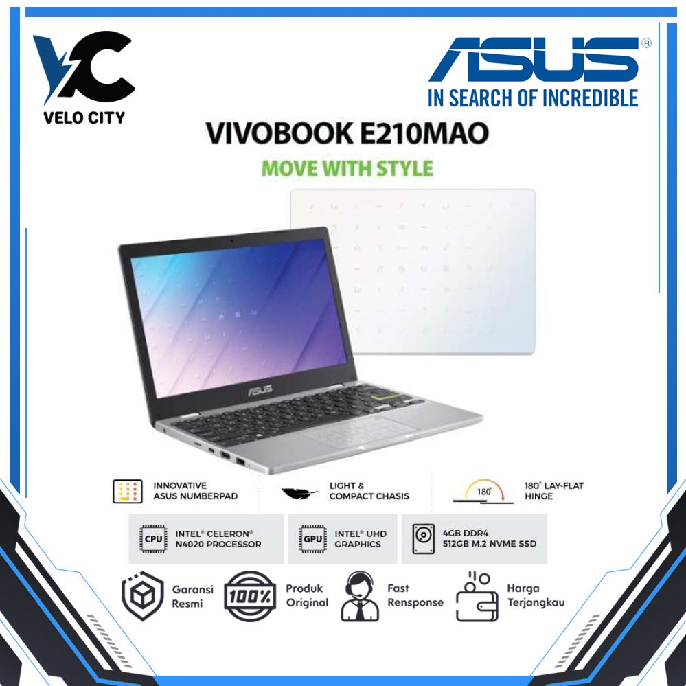 Laptop Asus E210MAO-HD425 Dreamy White [Celeron N4020-4GB-SSD 256GB]