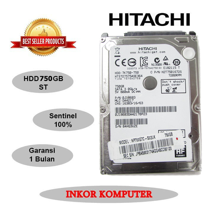 Hardisk Internal Laptop 750GB Sata Hitachi