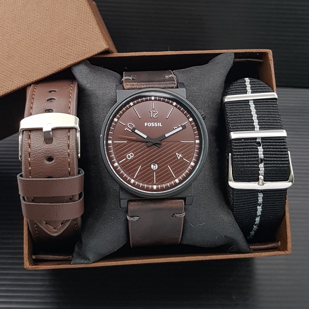 Grosiran Jam Tangan Pria Fashion FL495LV Analog Strap Kulit Include Box Jam Tangan, Strap Pengganti Kulit dan Kanvas, Baterai Cadangan, dan Baterai Cadangan (COD)