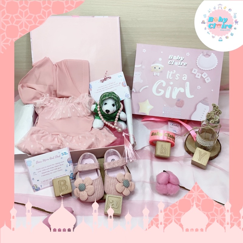 Hampers baby boy baju baju koko, gamis & hijab baby girl, kado lahiran bayi,hampers baby boy,hampers baby girl,kado aqiqah,parcel bayi, hampers lebaran, ulang tahun anak-Gamis hijab renda