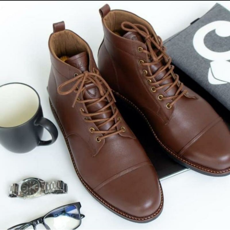 BOSTON Footwear sepatu boots pria kulit asli sepatu boot kerja casual