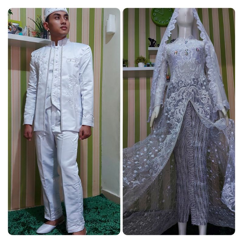 setelan kebaya akad terbaru/set kebaya fayet  dan beskap bordir ekor mutiara