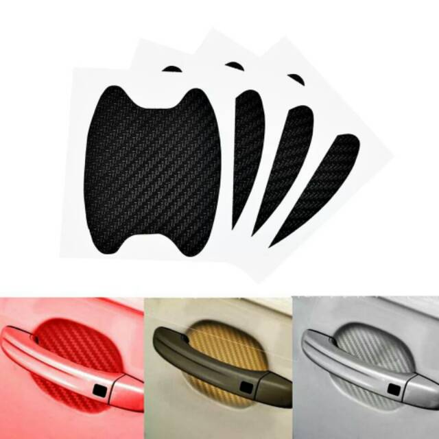 4Pcs 1 Set Merah Red Sticker Stiker Handle Gagang Pintu Mobil Carbon Door Guard Pelindung Pengaman