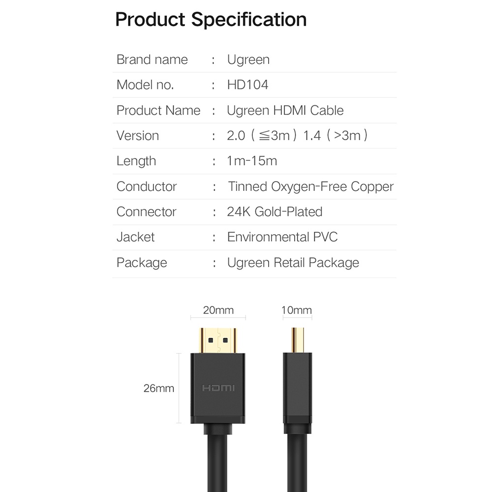 UGREEN Kabel HDMI ke HDMI 2.0 4K 60 FPS 2 Meter- 10107 - Black