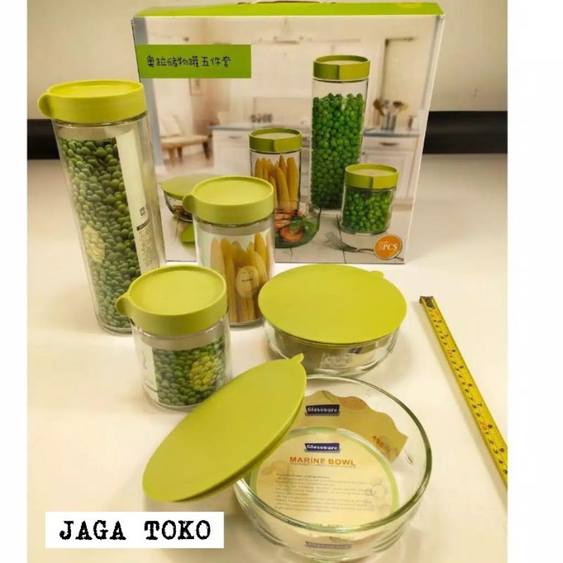 TOPLES KACA ISI 5 SET / TOPLES KEDAP UDARA / TOPLES KACA SERBAGUNA