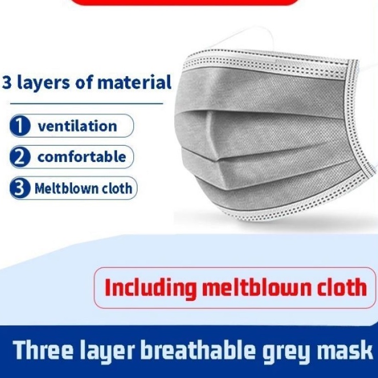 50PCS MASKER 3PLY EARLOOP ICARE WARNA ABU DISPOSABLE PROTECTIVE FACE MASK