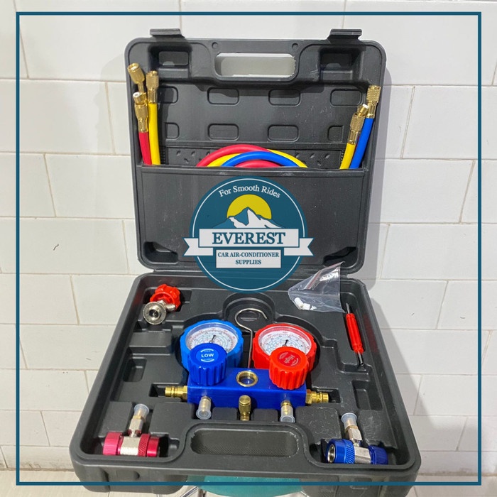 METERAN AC MANIFOLD GAUGE ALAT CEK AC MOBIL KOMPLIT FULL SET