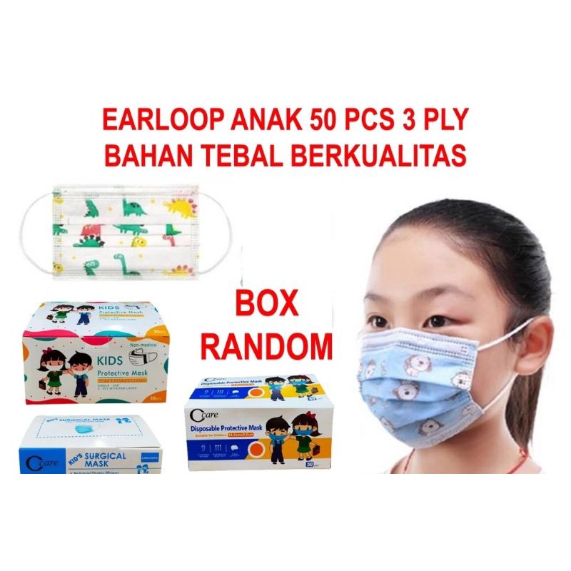 Masker Anak 3Ply Earloop Child Kids Face Mask Anak Motif Kartun Mask Motif Earloop Isi 50Pcs