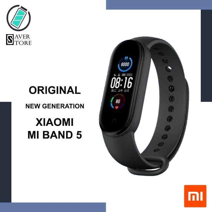 Original Jam Smartwatch Xiaomi Miband 5 Smartband Mi Band 5 Miband5 Hitam Bahasa Indonesia Inggris Indonesia