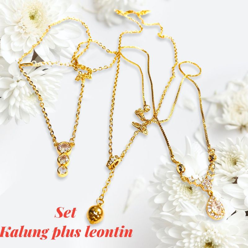 kalung set plus leontin lapis emas//perhisan//kalung permata