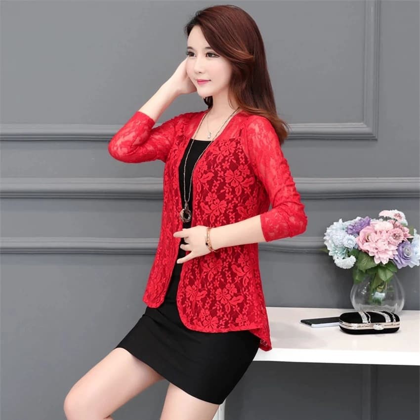 SMARTDN cardigan brukat tania merah baju remaja korean style trendy cd tan vt