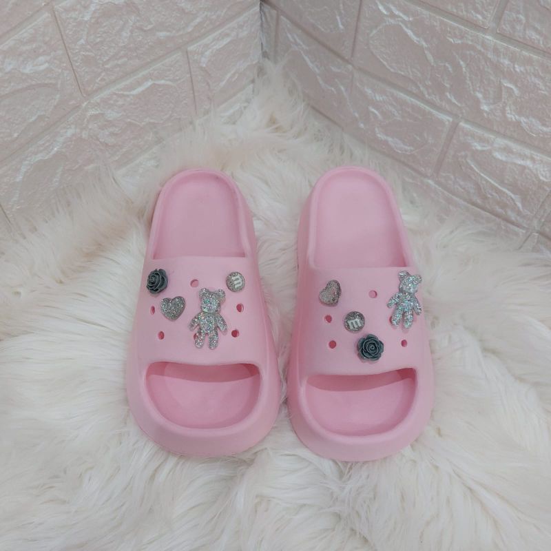 Sandal Viral cross TEDDY BEAR Fashion Wanita Import