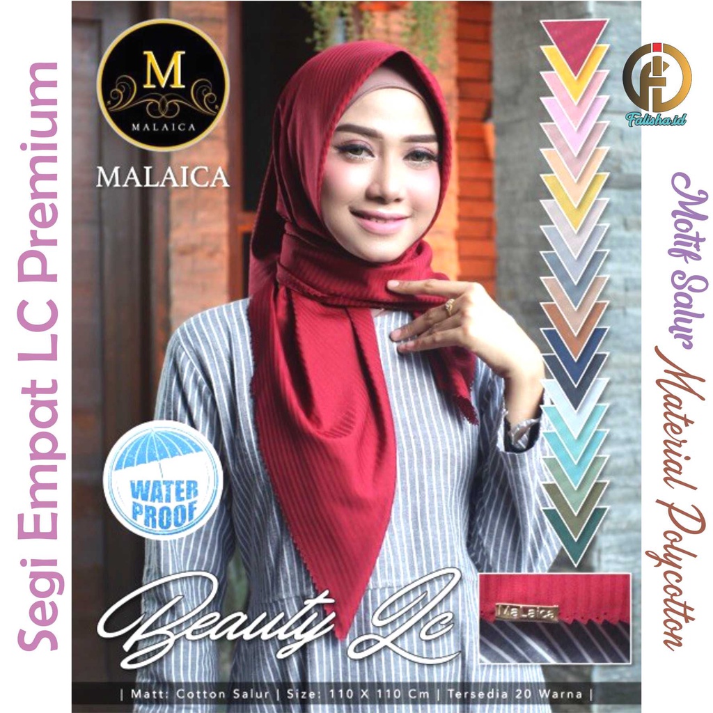 Malaica Hijab Segi Empat Motif Salur Laser Cut Polycotton Premium Waterproof 110 x 110 cm