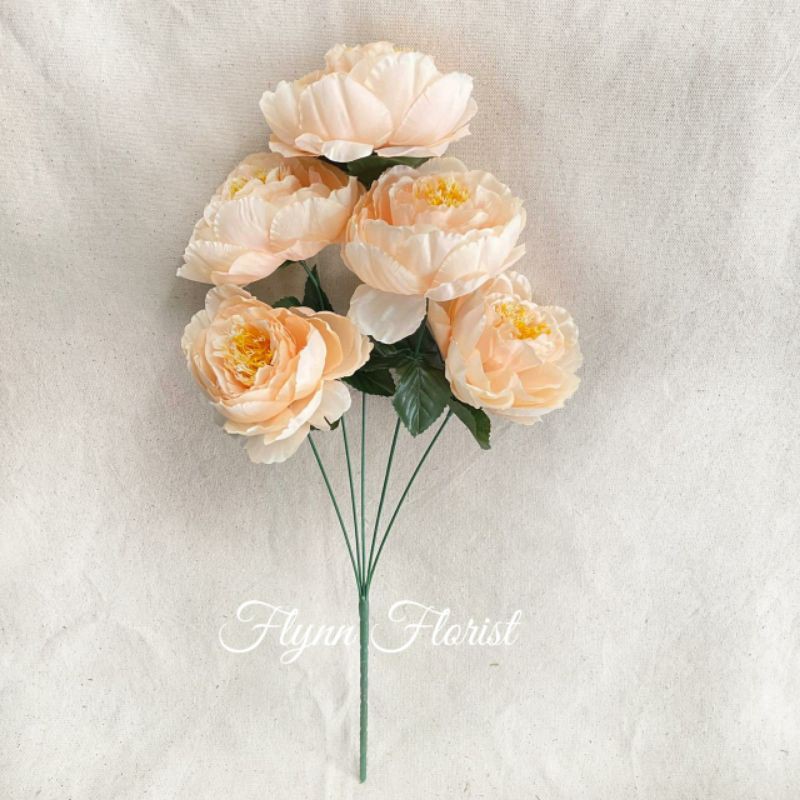 Bunga Peony Ball Japan x5 (satuan) Bunga Artificial / Bunga Plastik / Bunga Dekorasi / Pernikahan-Peach