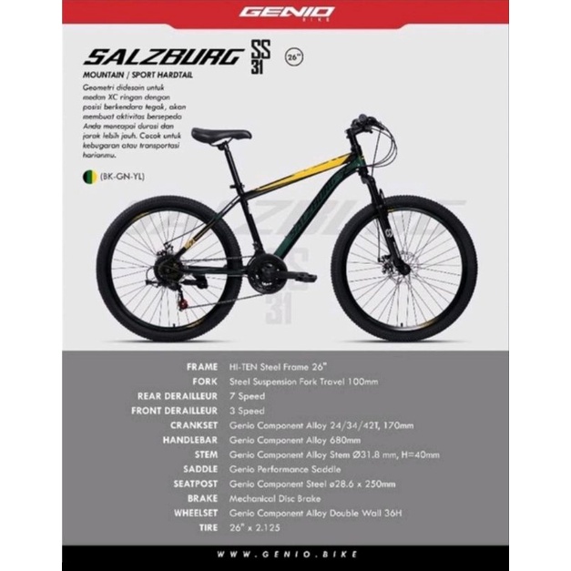 Sepeda MTB 26 inch Genio Salzburg SS31 SS 31 Sepeda gunung
