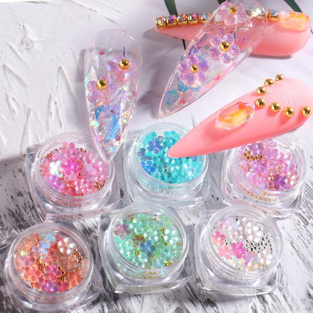 NEEDWAY Dekorasi Nail Art 3D Campur Elegan Charm Aurora Flower Hiasan Kuku DIY