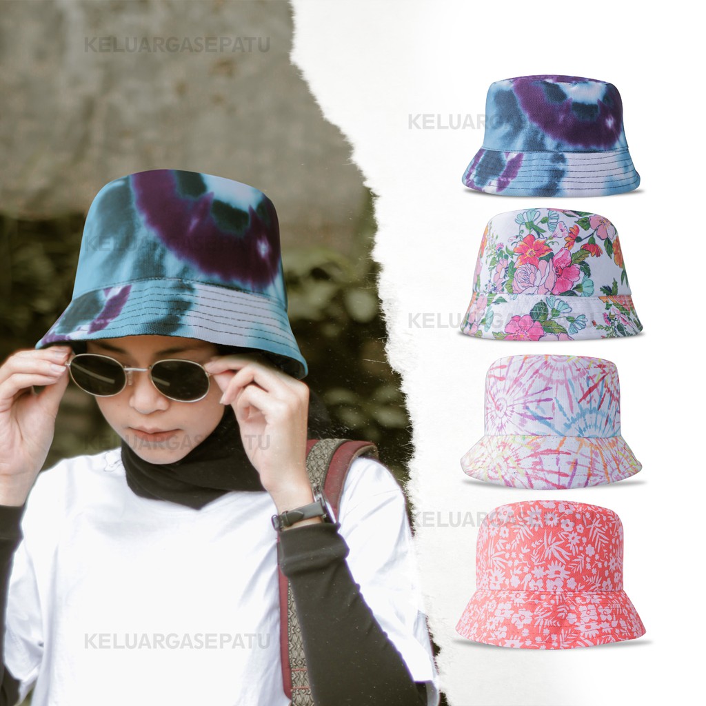 TOPI BUCKET TIE DYE TOPI BUCKET MOTIF BUNGA TOPI BUCKET WANITA TOPI BUCKET KOREA MURAH