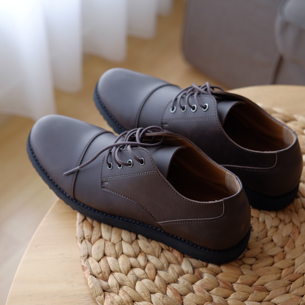 Elvaro Brown | Sepatu Pantofel Coklat Pria Casual Kerja Cowok Kantor Kasual Oxford | Oxwalker FORIND